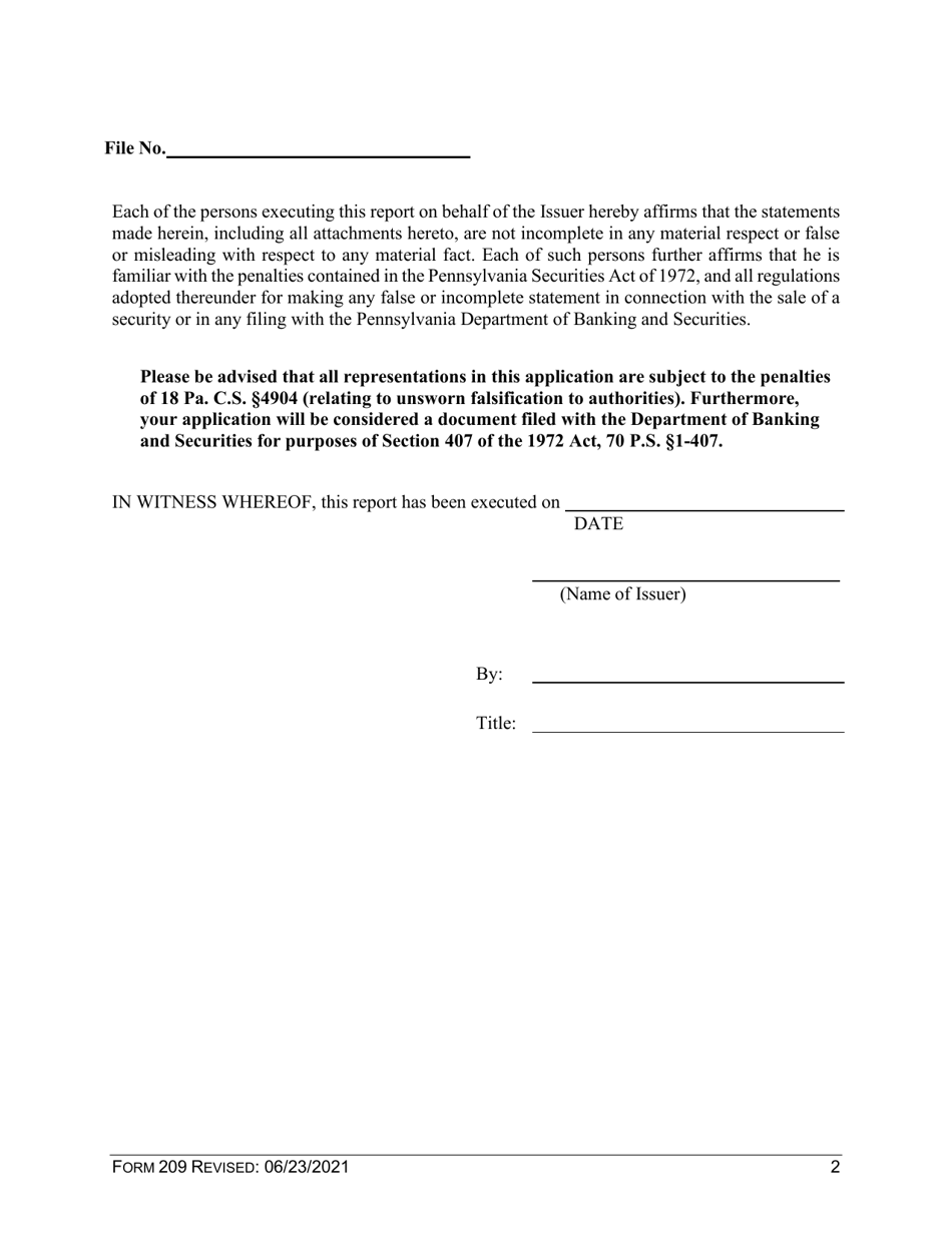 Form 209 Report on Sales of Securities - Pennsylvania, Page 3