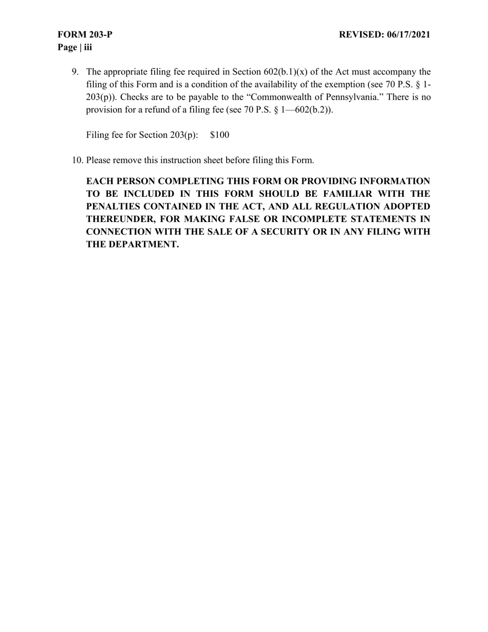 Form 203-P Application Under Section 203(P) of the Pennsylvania Securities Act of 1972 - Debt Securities of Nonprofits - Pennsylvania, Page 3