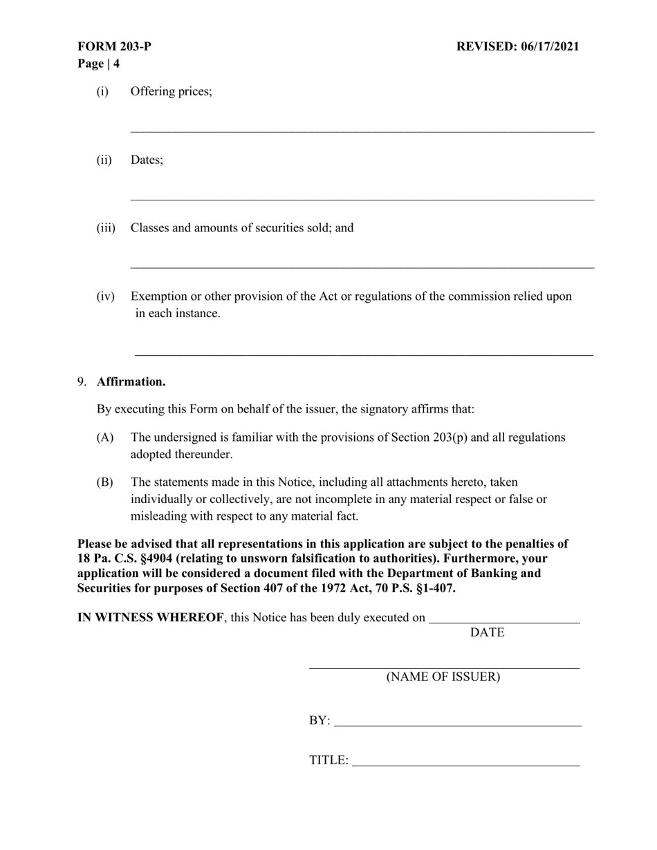 Form 203-P Application Under Section 203(P) of the Pennsylvania Securities Act of 1972 - Debt Securities of Nonprofits - Pennsylvania, Page 7