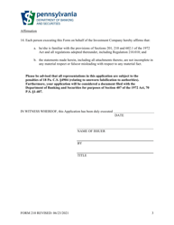 Form 210 Application Under Section 210 of the Pennsylvania Securities Act of 1972 for Retroactive Registration of Investment Company Securities - Pennsylvania, Page 5