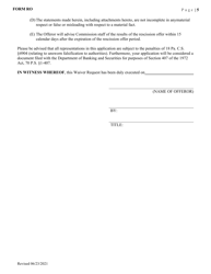 Form RO Request for Waiver of Procedures Under Regulation 504.060(B) Rescission Offers - Pennsylvania, Page 8