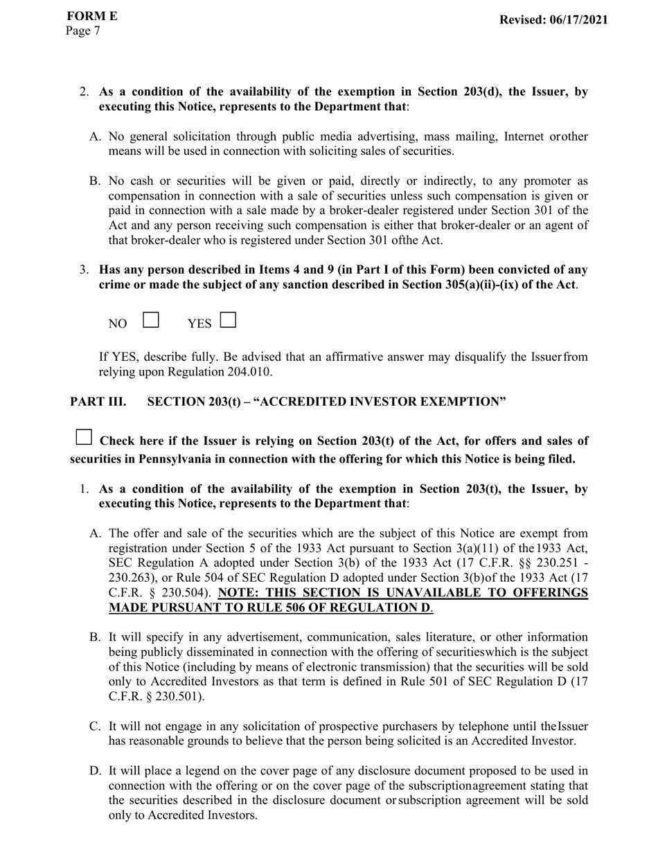 Form E Claim for Exemption Under Sections 203(D), 203(T) - Pennsylvania, Page 9