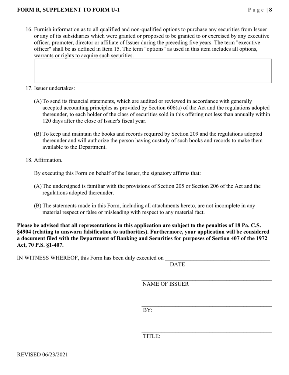 Form R Application to Register Securities Under the Pennsylvania Securities Act of 1972 - Pennsylvania, Page 11