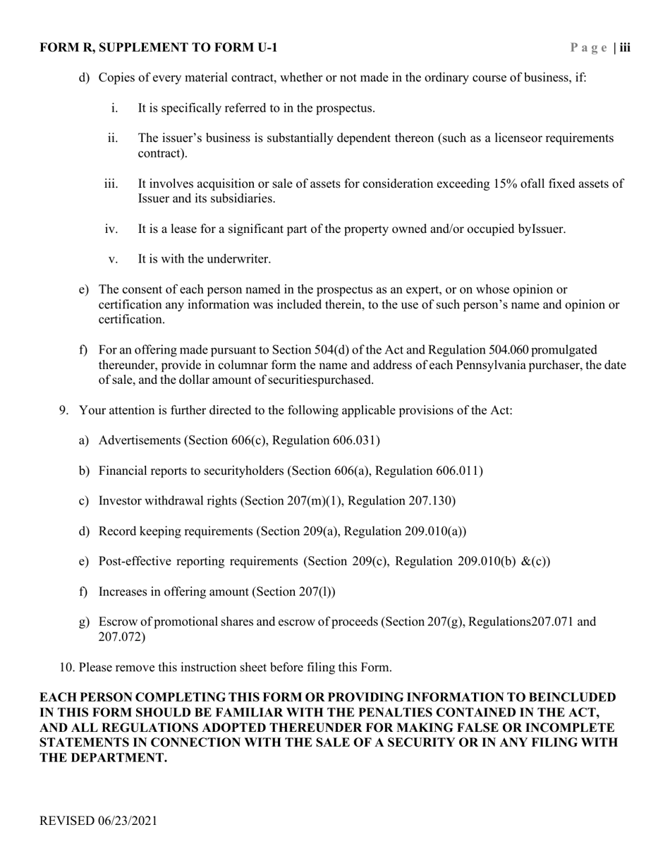 Form R Application to Register Securities Under the Pennsylvania Securities Act of 1972 - Pennsylvania, Page 3