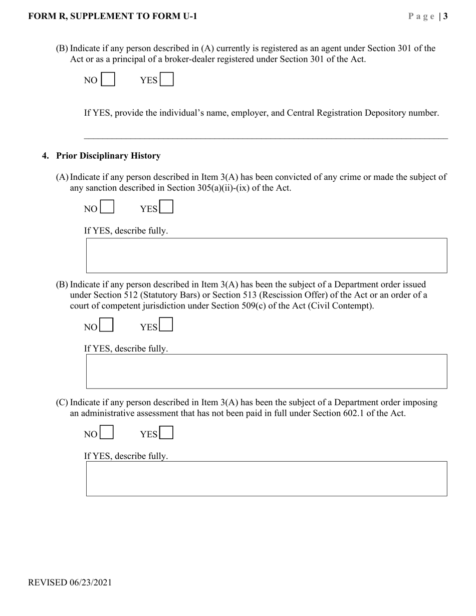 Form R Application to Register Securities Under the Pennsylvania Securities Act of 1972 - Pennsylvania, Page 6