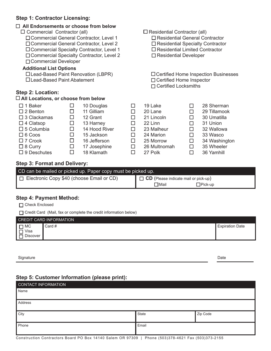 Request for Information on Licensed Contractor Businesses - Oregon, Page 2