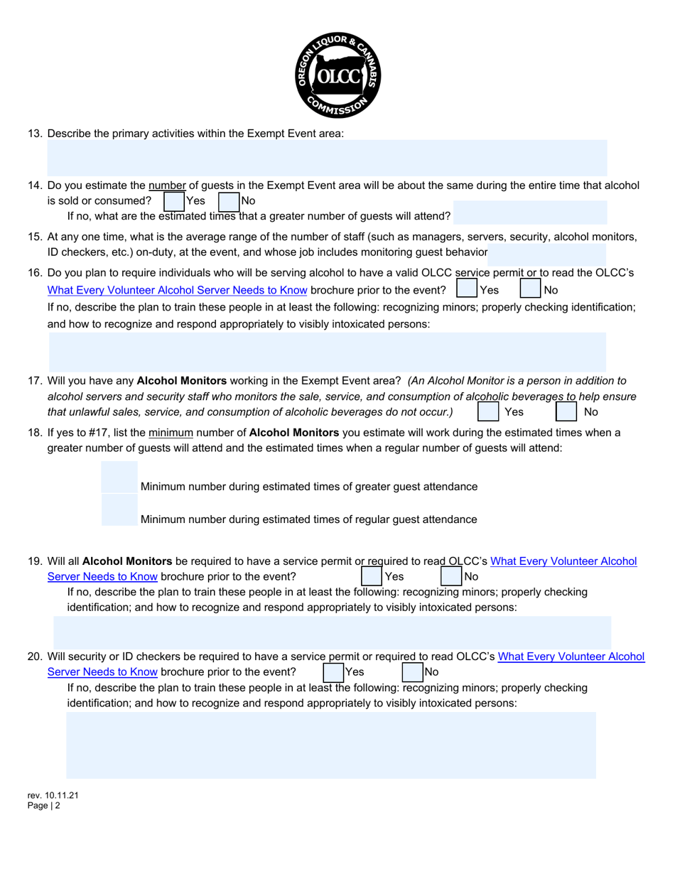 Exempt Event Operational Plan - Oregon, Page 2