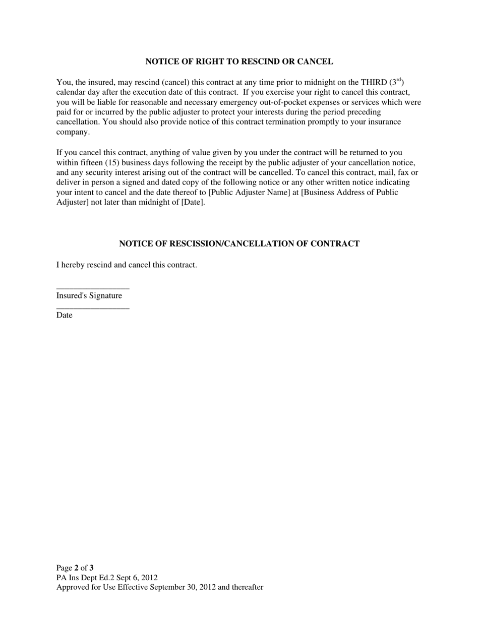 Public Adjuster Contract - Pennsylvania, Page 2