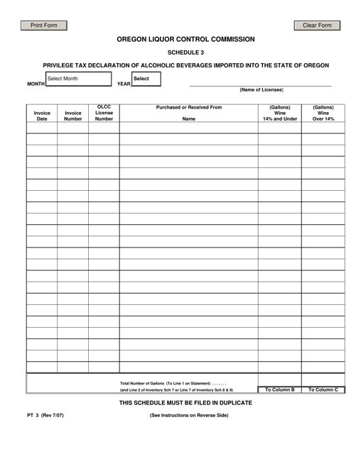 Form PT3 Schedule 3  Printable Pdf