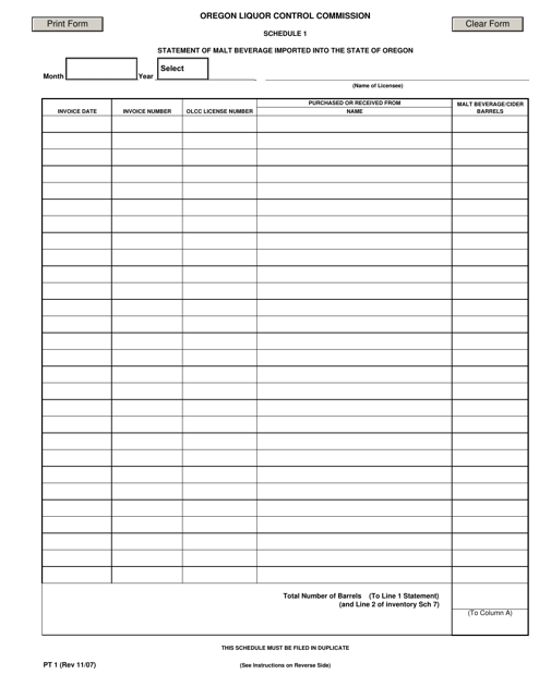 Form PT1 Schedule 1  Printable Pdf