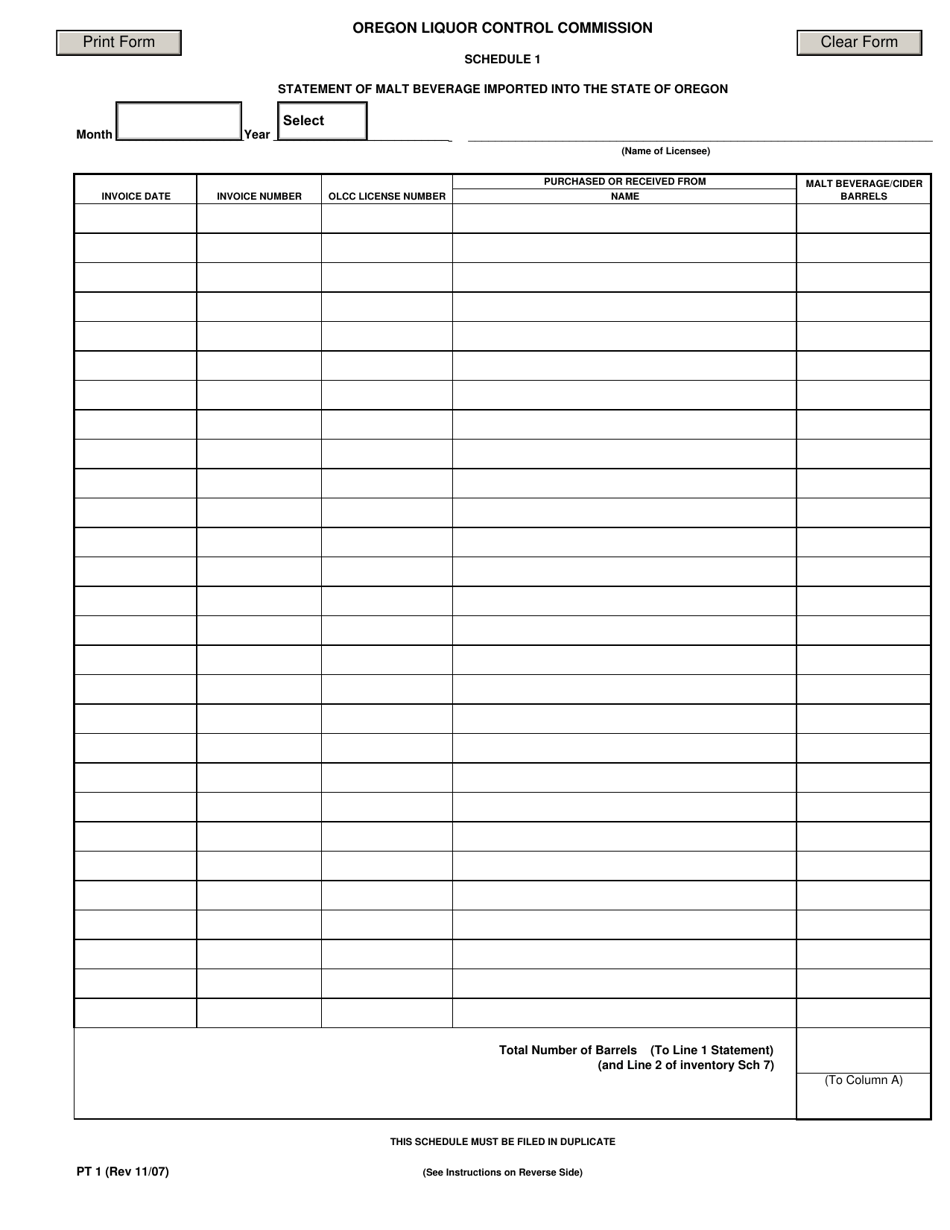 Form Pt1 Schedule 1 - Fill Out, Sign Online And Download Fillable Pdf 