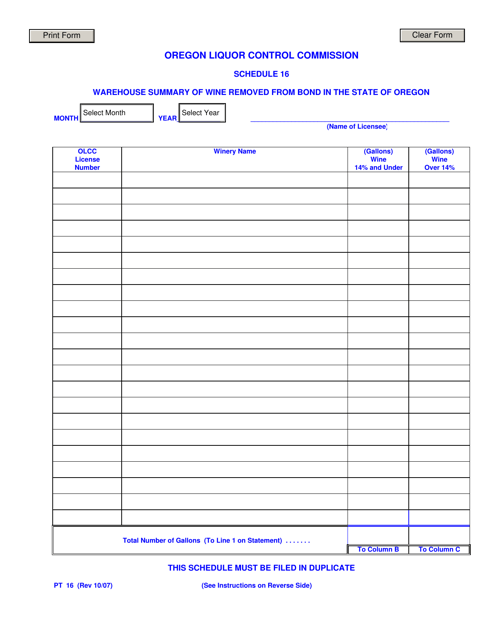 Form PT16 Schedule 16  Printable Pdf