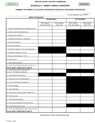 Document preview: Form PT9 Winery Annual Inventory - Summary Statement of Alcoholic Beverages Produced, Purchased or Received - Oregon