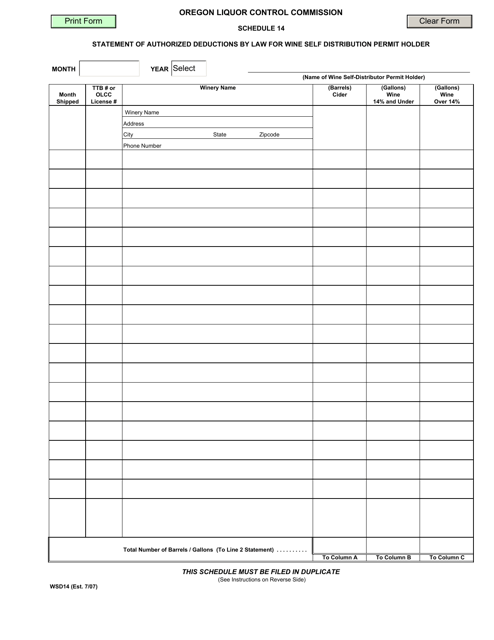 Form WSD14 Schedule 14  Printable Pdf