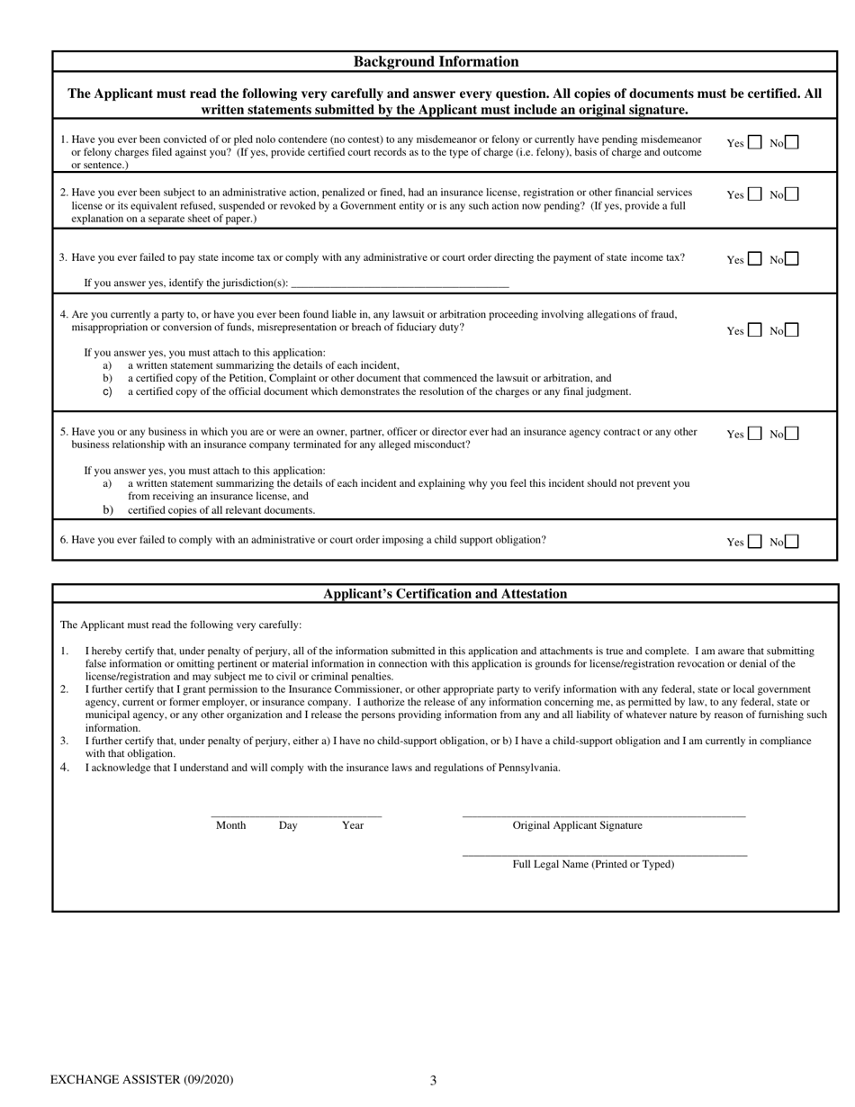 Exchange Assister Individual Registration Application - Pennsylvania, Page 3