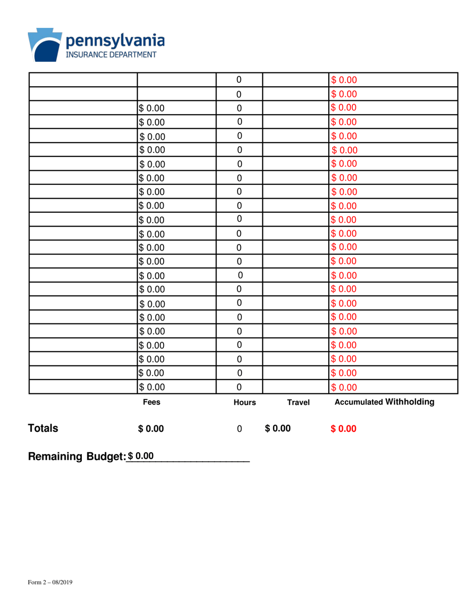 Form 2 Vendor Invoice Tracking Proposed Costs to Actual Costs Billed to Company - Pennsylvania, Page 2
