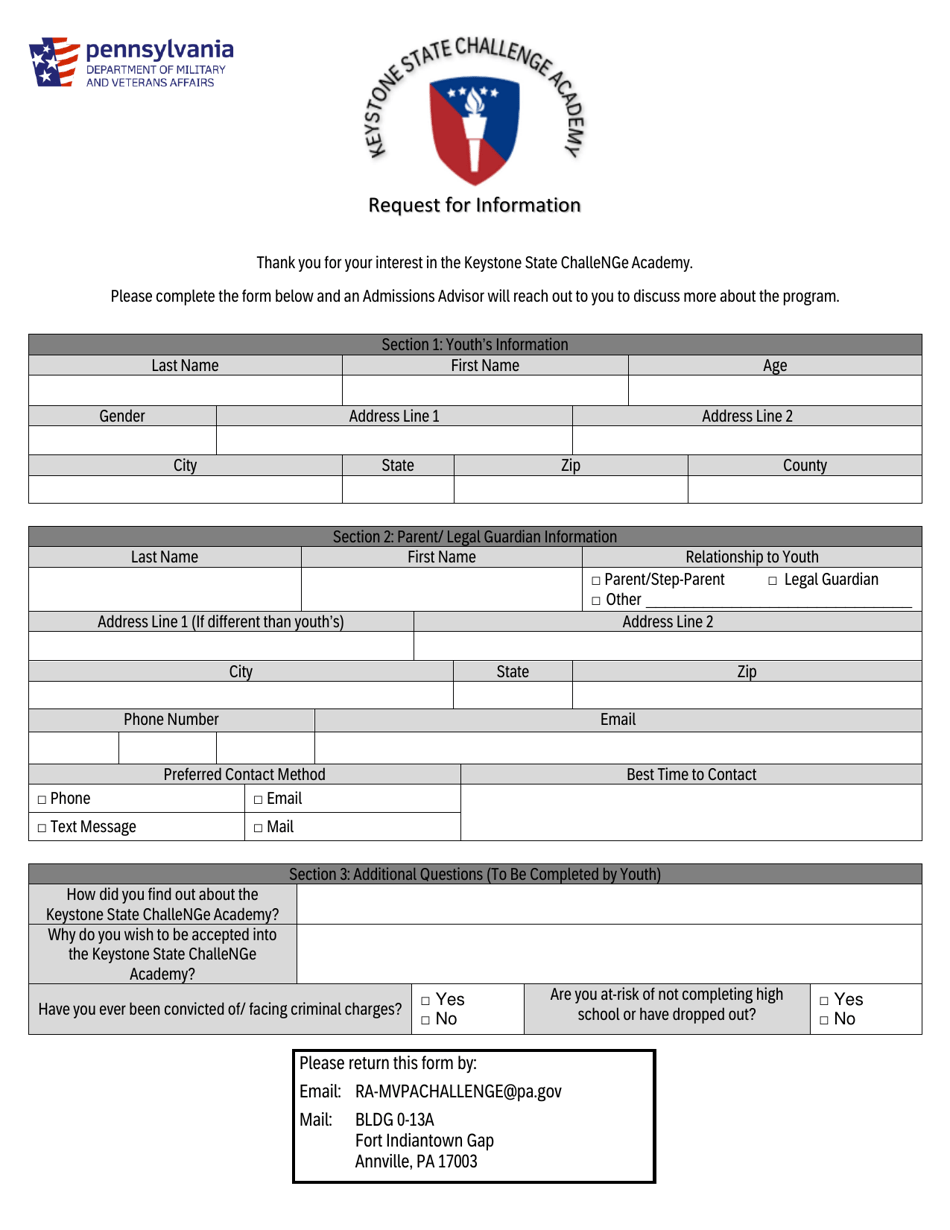 Request for Information - Keystone State Challenge Academy - Pennsylvania, Page 1