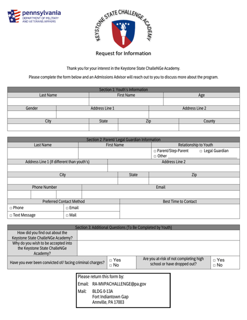 &quot;Request for Information - Keystone State Challenge Academy&quot; - Pennsylvania Download Pdf