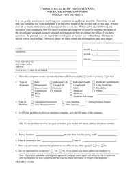 Form PS-4 Insurance Complaint Form - Pennsylvania