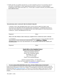 Form PS-4 Insurance Complaint Form - Pennsylvania, Page 2