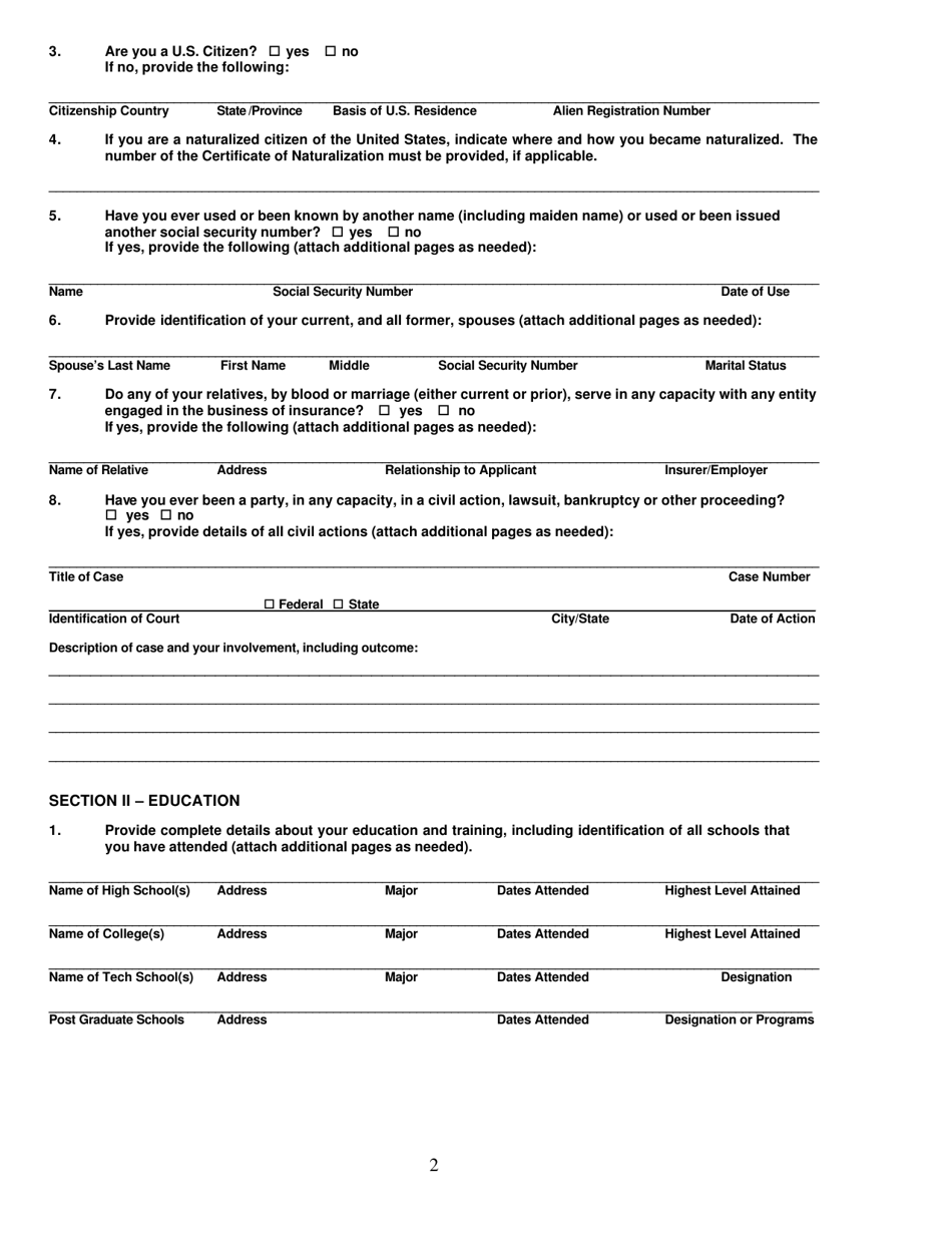 Application for Written Consent to Engage in the Business of Insurance - Pennsylvania, Page 2