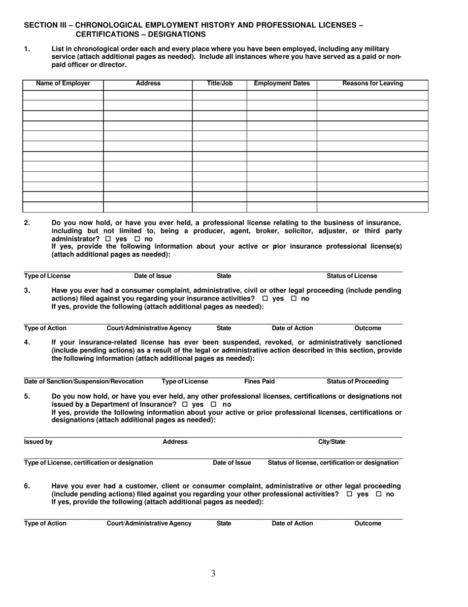 Application for Written Consent to Engage in the Business of Insurance - Pennsylvania, Page 3