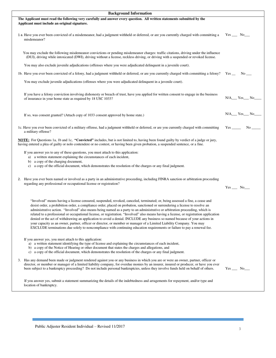 Public Adjuster Application - Resident Individual - Pennsylvania, Page 3