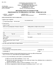 Form BCO-150 &quot;Registration Statement for Professional Fundraising Counsel&quot; - Pennsylvania
