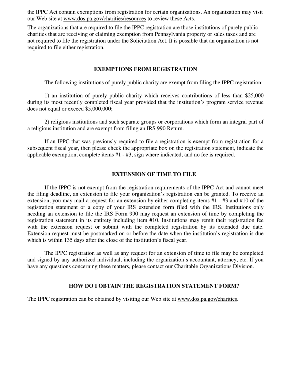 Institution of Purely Public Charity Registration Statement - Pennsylvania, Page 2