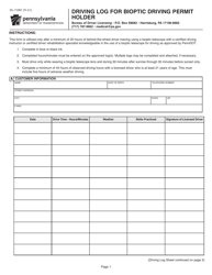 Document preview: Form DL-71BD Driving Log for Bioptic Driving Permit Holder - Pennsylvania