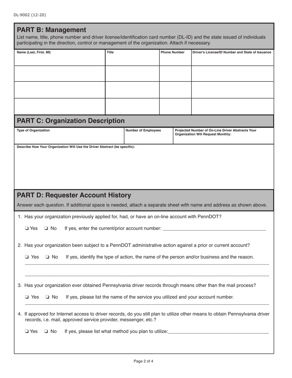 Form DL-9002 Internet User Application / Licensing Agreement for Government Agencies - Pennsylvania, Page 2