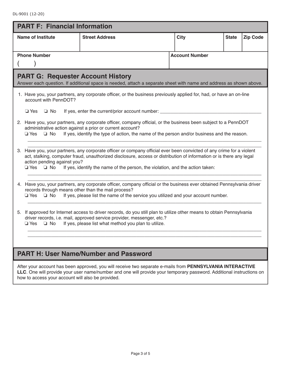 Form DL-9001 Internet User Application / Licensing Agreement - Pennsylvania, Page 3