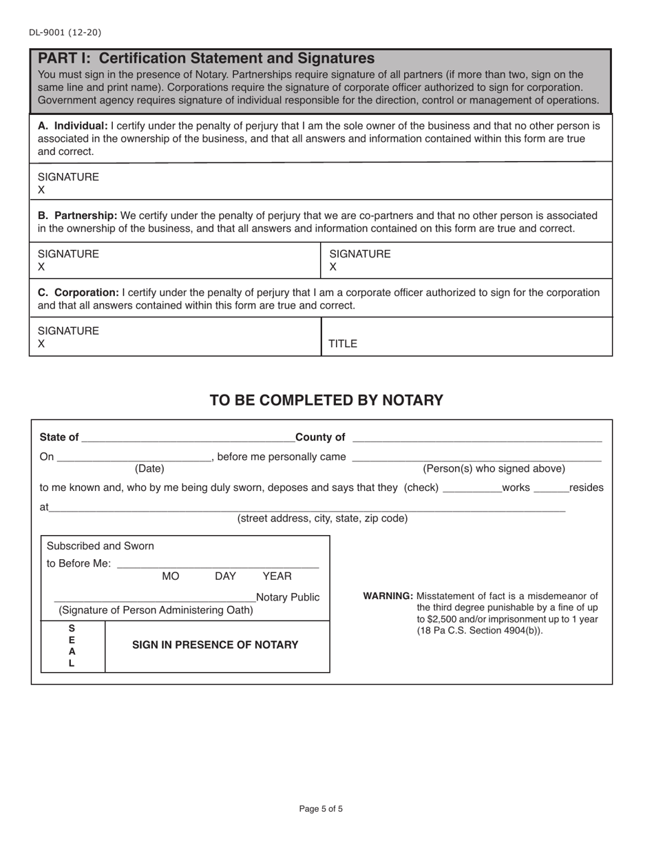 Form DL-9001 Internet User Application / Licensing Agreement - Pennsylvania, Page 5