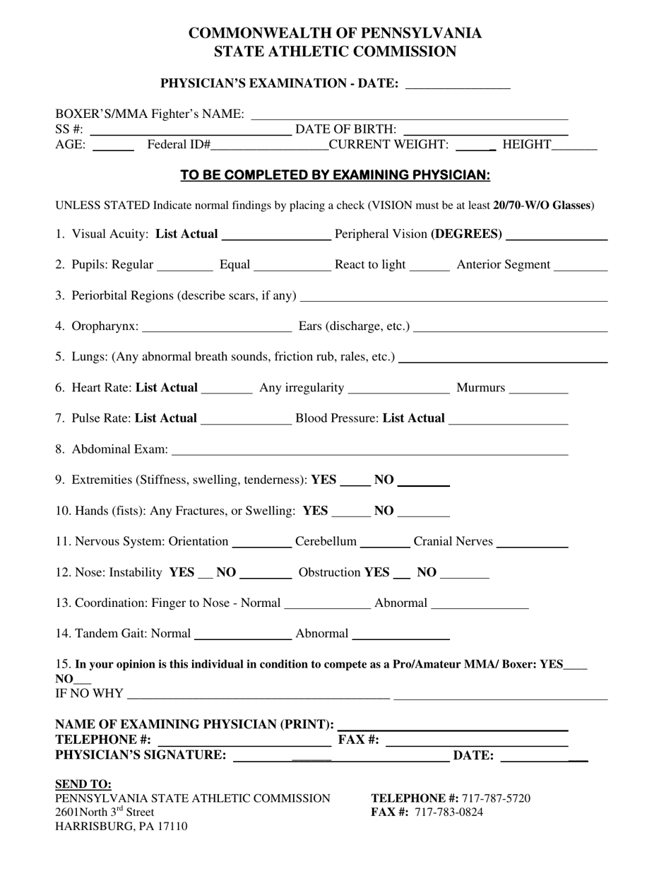 Pennsylvania Annual Physical Fill Out Sign Online And Download PDF   Annual Physical Pennsylvania Print Big 