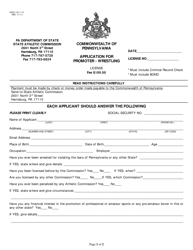 Document preview: Form OSOC-102-1-73 Application for Promoter - Wrestling License - Pennsylvania