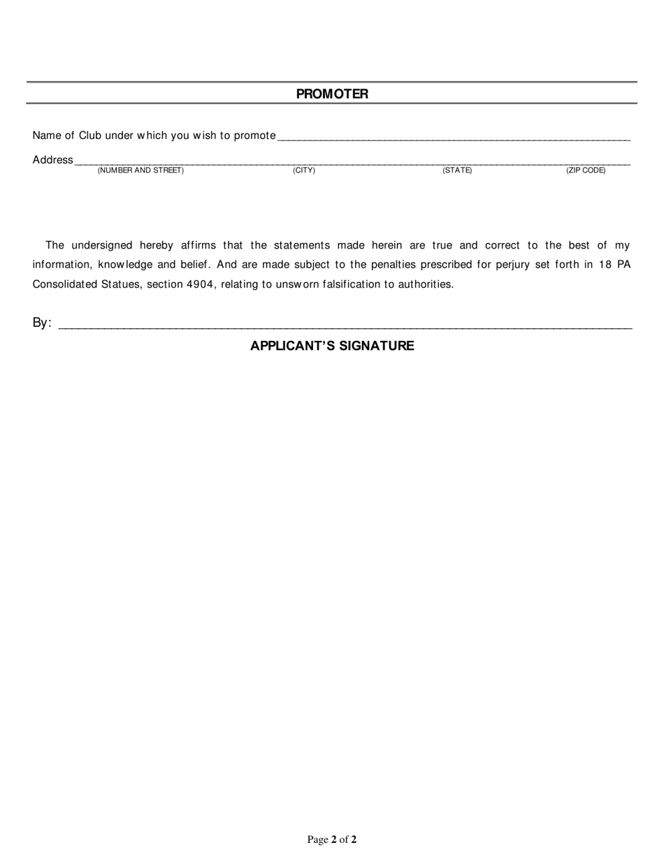 Form OSOC-102-1-73 Application for Promoter - Wrestling License - Pennsylvania, Page 2