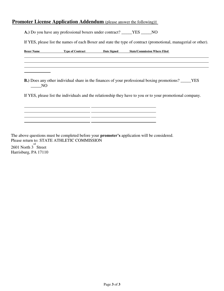 Form OSOC-102-1-73 Application for Boxing Promoter License - Pennsylvania, Page 3