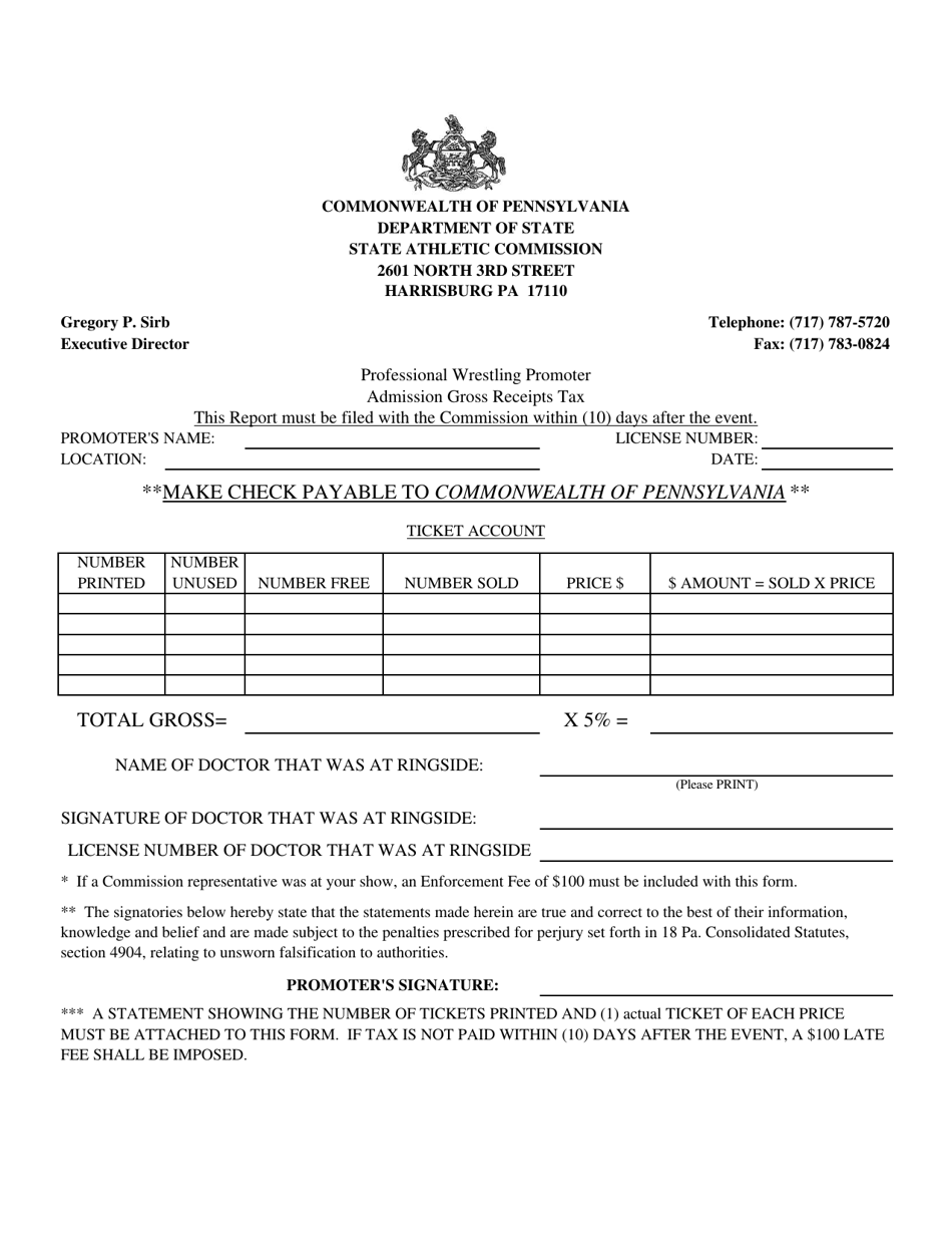 Professional Wrestling Promoter Admission Gross Receipts Tax - Pennsylvania, Page 1