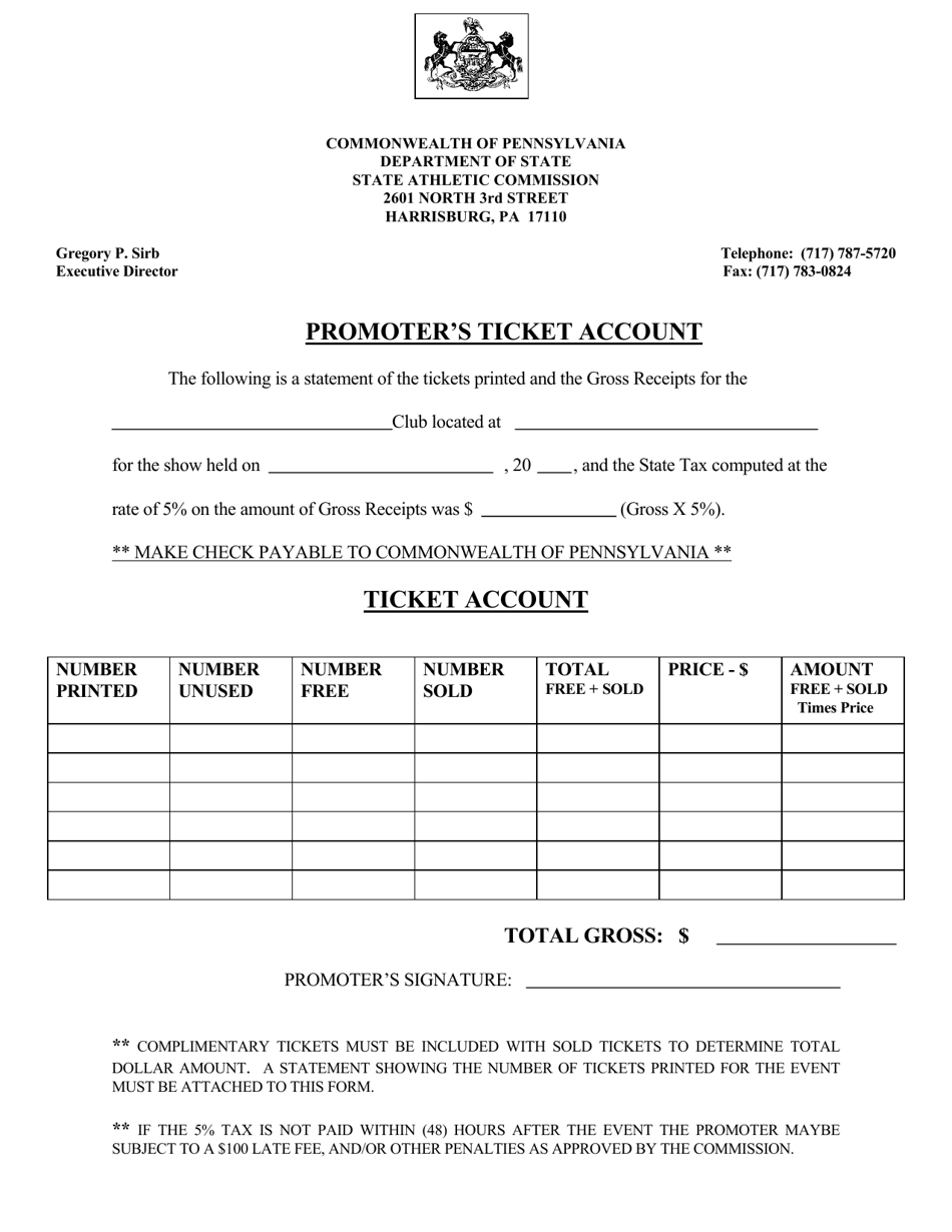 Boxing / Mma 5% Ticket Statement - Pennsylvania, Page 1