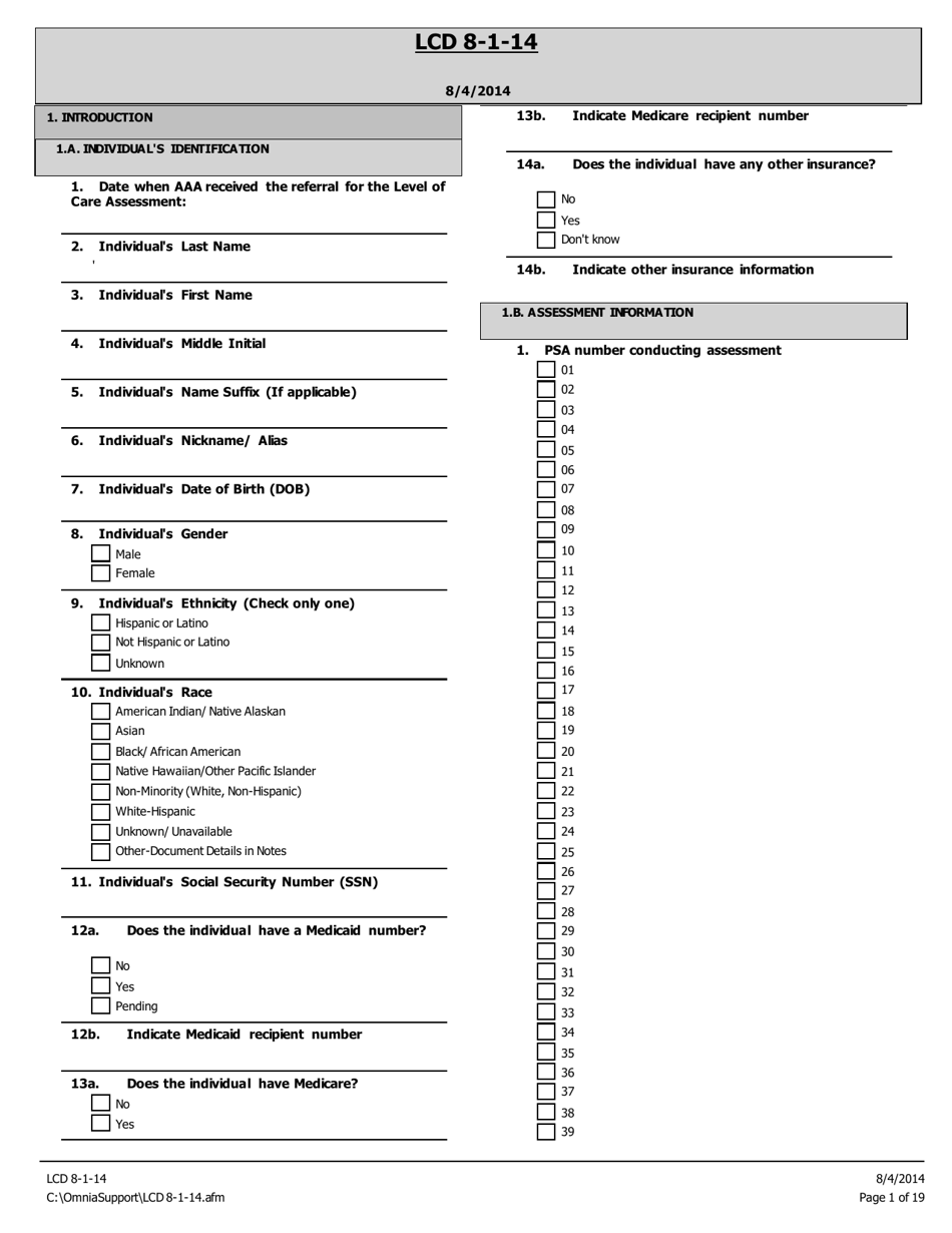 Level of Care Determination (Lcd) - Pennsylvania, Page 1