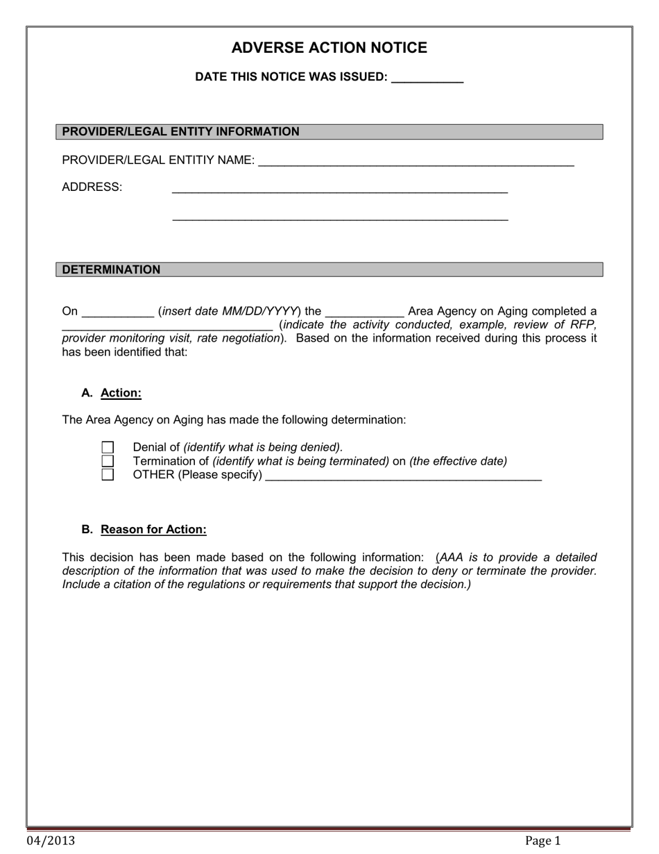 Provider - Adverse Action Notice and Appeal Instructions - Pennsylvania, Page 1