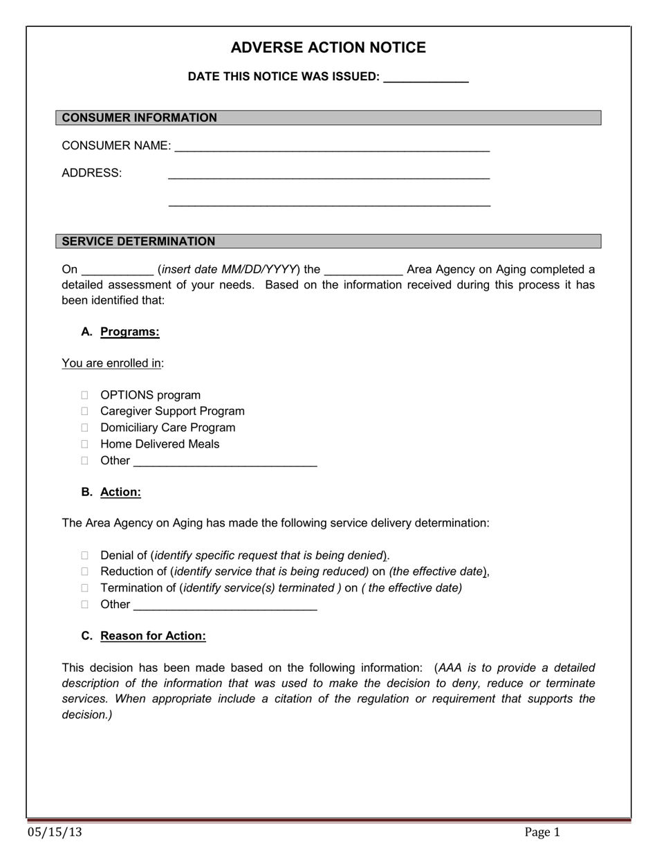 Consumer - Adverse Action Notice and Appeal Instructions - Pennsylvania, Page 1