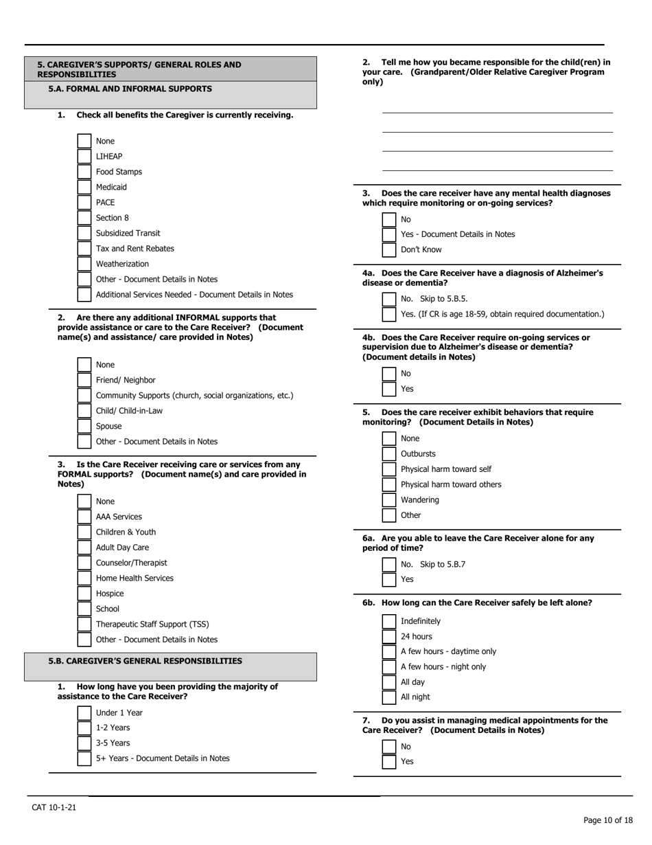 Caregiver Assessment Tool (Cat) - Pennsylvania, Page 10