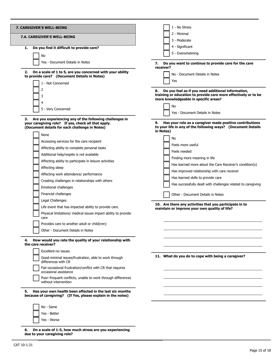 Caregiver Assessment Tool (Cat) - Pennsylvania, Page 15
