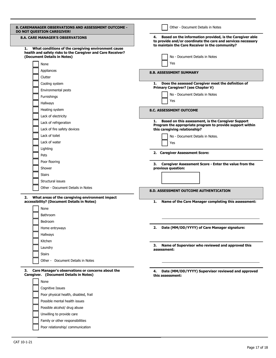 Caregiver Assessment Tool (Cat) - Pennsylvania, Page 17