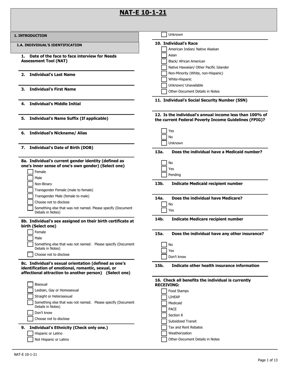 Needs Assessment Tool - Express (Nat-E) - Pennsylvania, Page 1