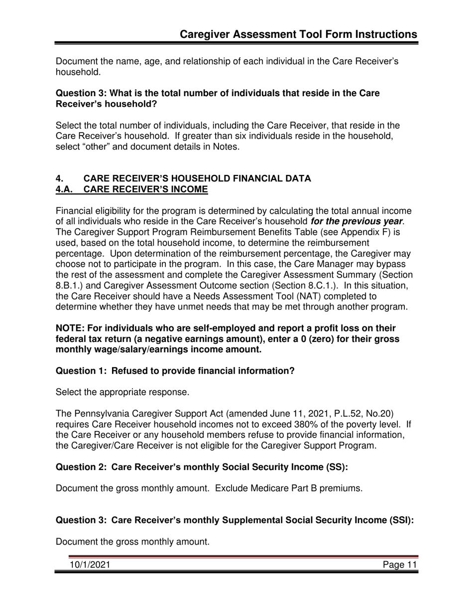 Instructions for Caregiver Assessment Tool (Cat) - Pennsylvania, Page 11