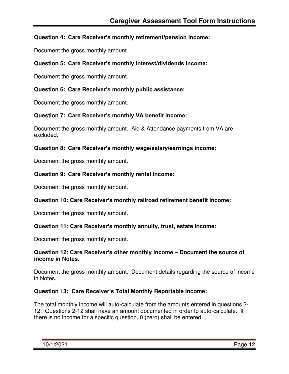 Instructions for Caregiver Assessment Tool (Cat) - Pennsylvania, Page 12
