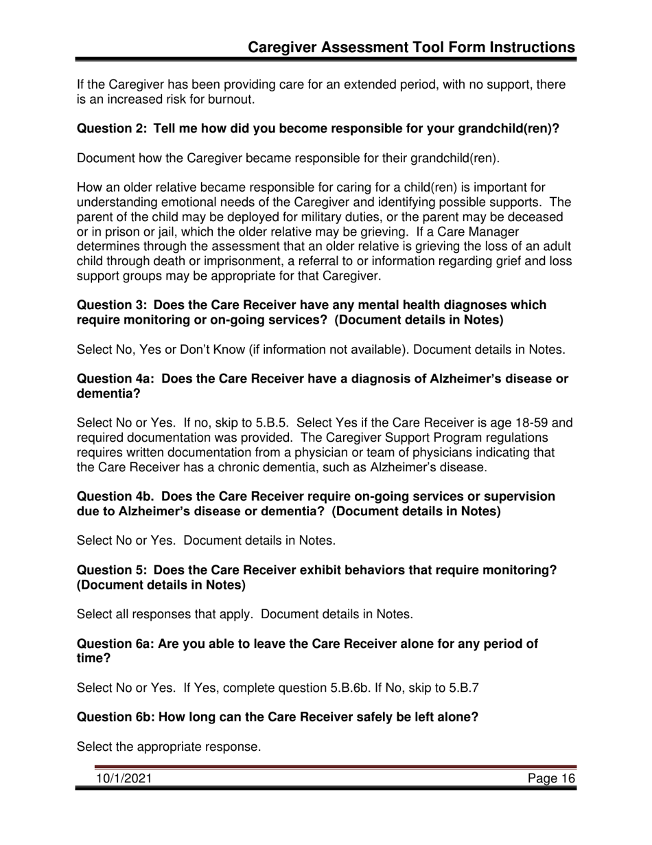 Instructions for Caregiver Assessment Tool (Cat) - Pennsylvania, Page 16