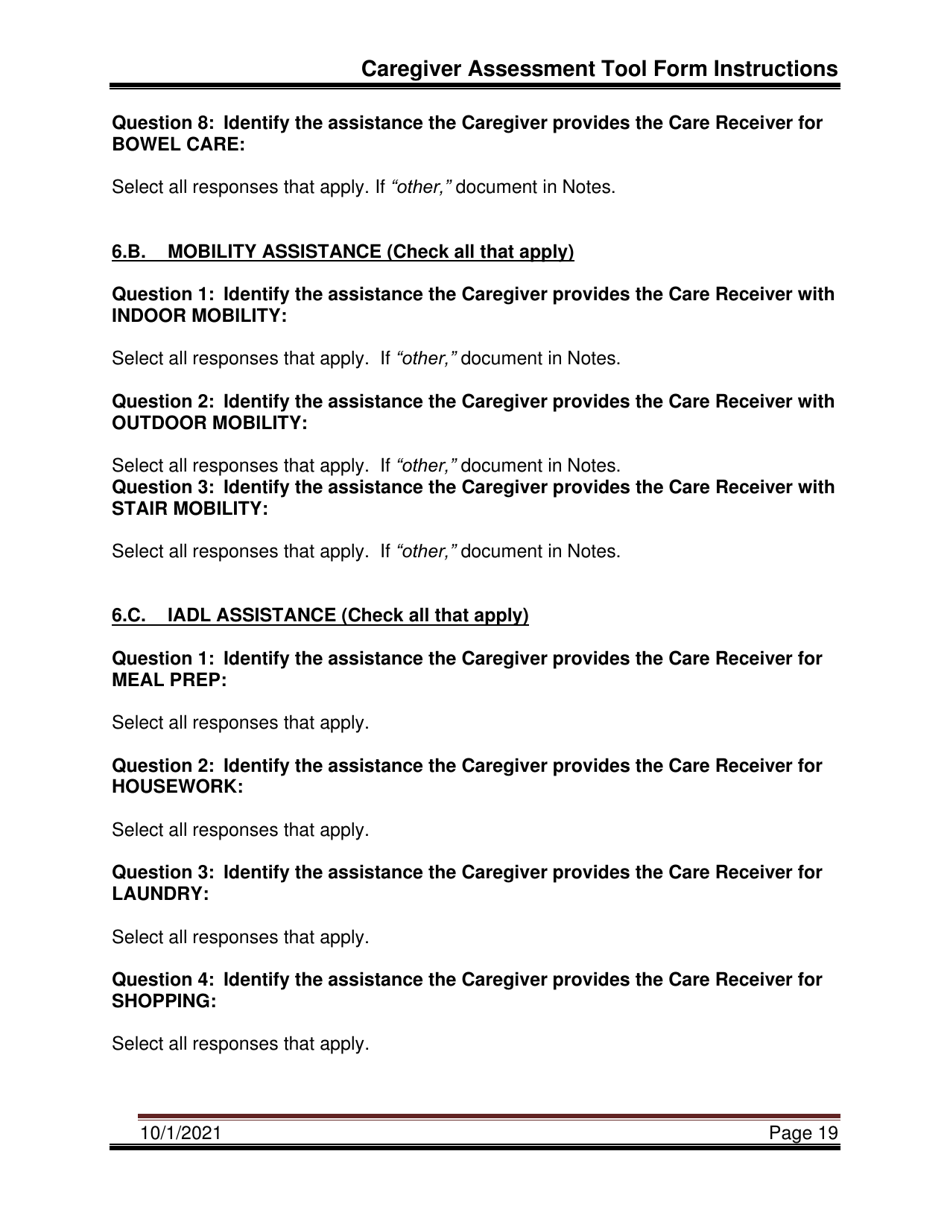 Instructions for Caregiver Assessment Tool (Cat) - Pennsylvania, Page 19